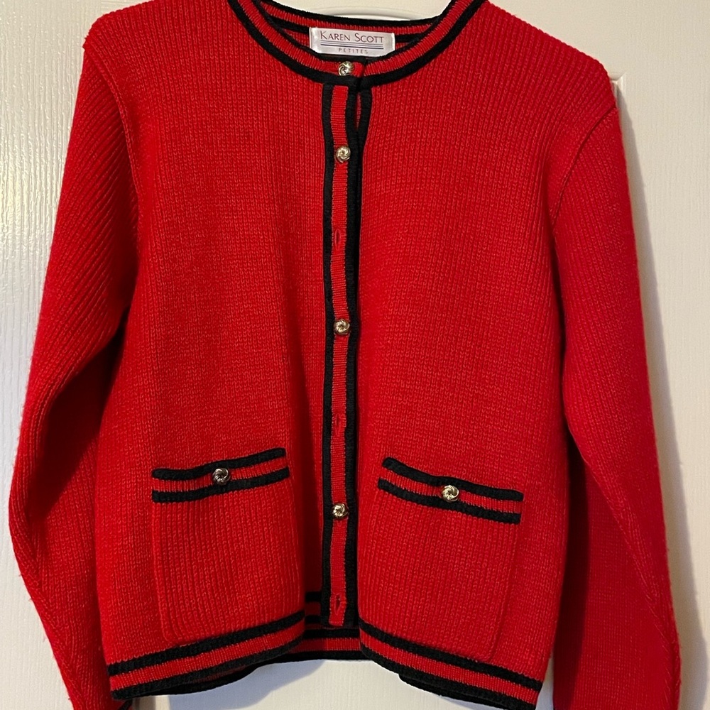 Karen Scott petites red knitted cardigan